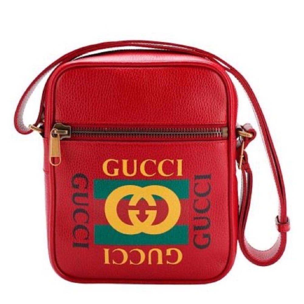 Gucci GG logo red leather messenger crossbody bag New vintage